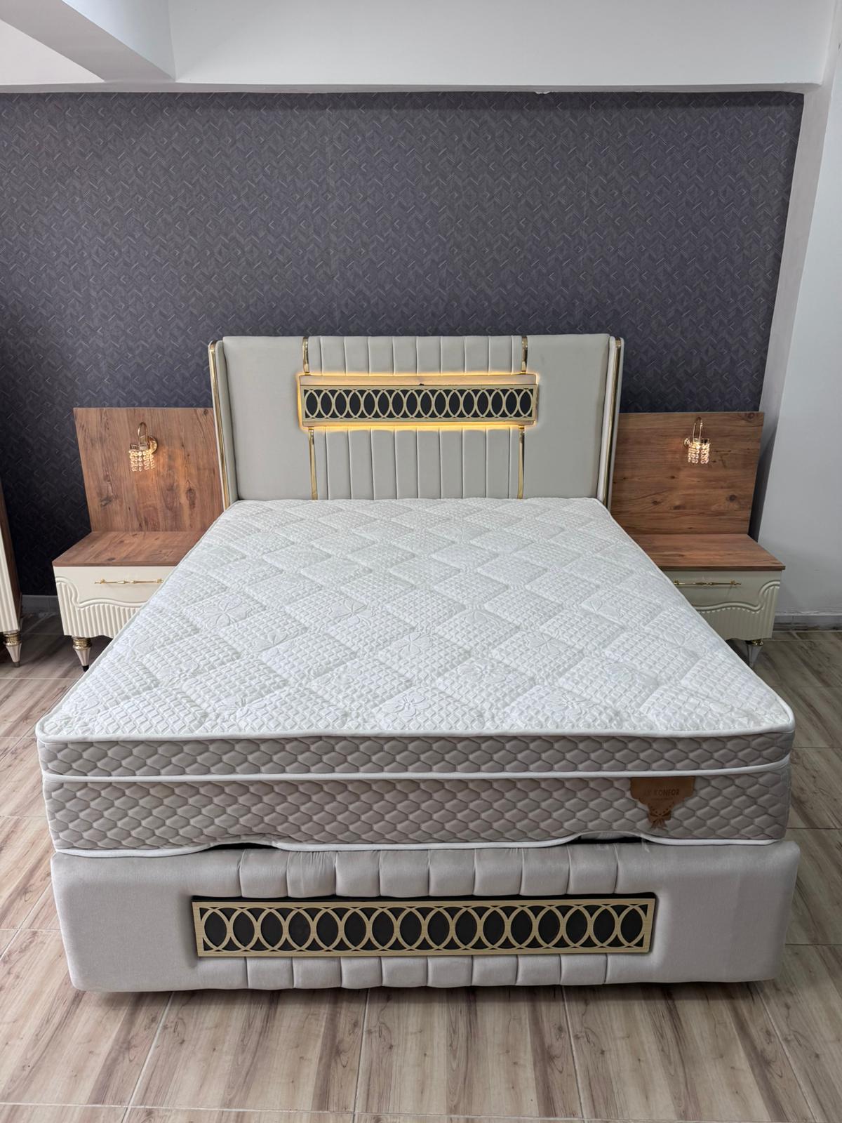 LAPİS BAZA SETİ 2 KOMİDİN BAZA BAŞLIK 160X200 ÇİFT KİŞİLİK YAYLI YATAK